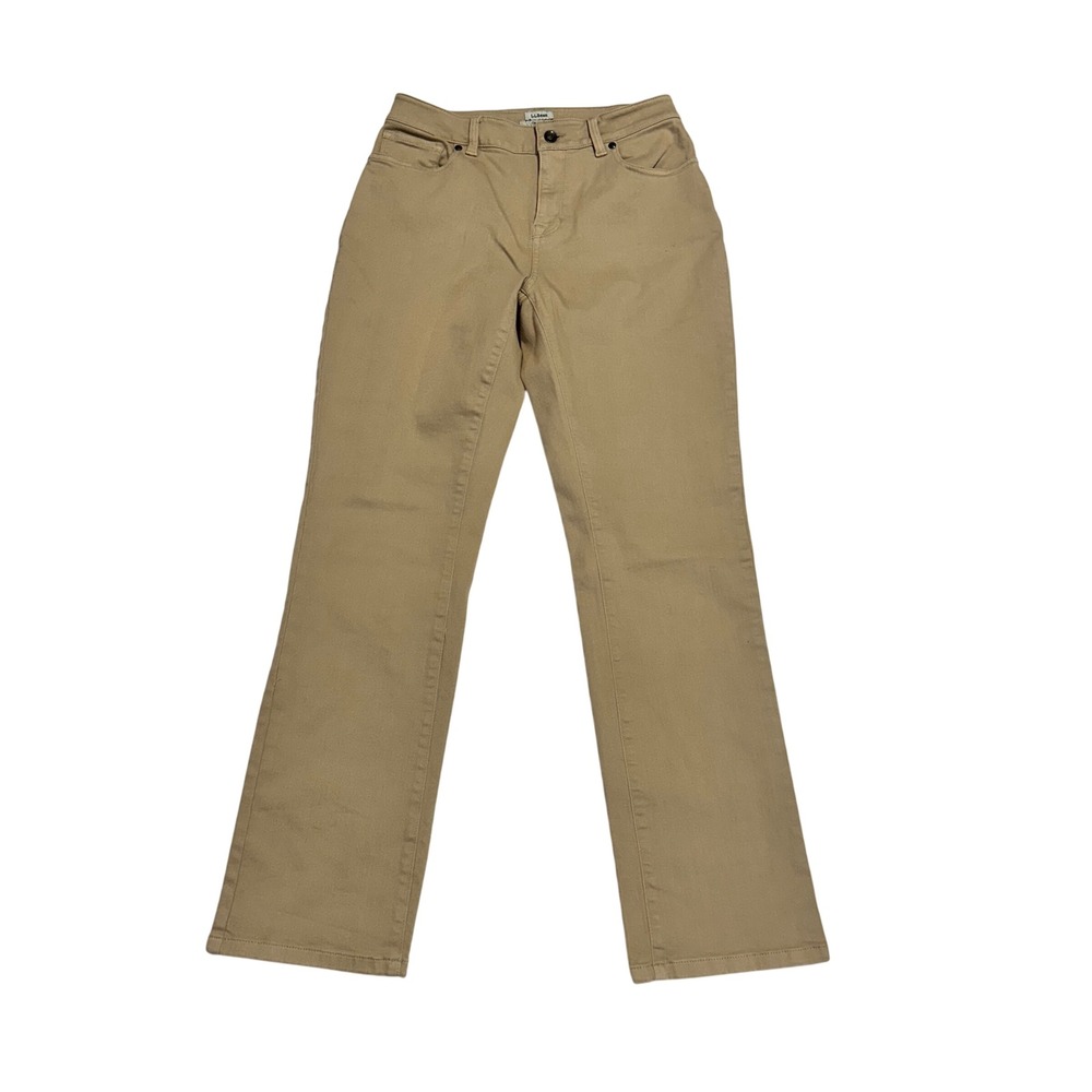 L.L.Bean Womens Classic Fit Straight Leg Khaki Tan Stretch Pants Size 8 Med Tall